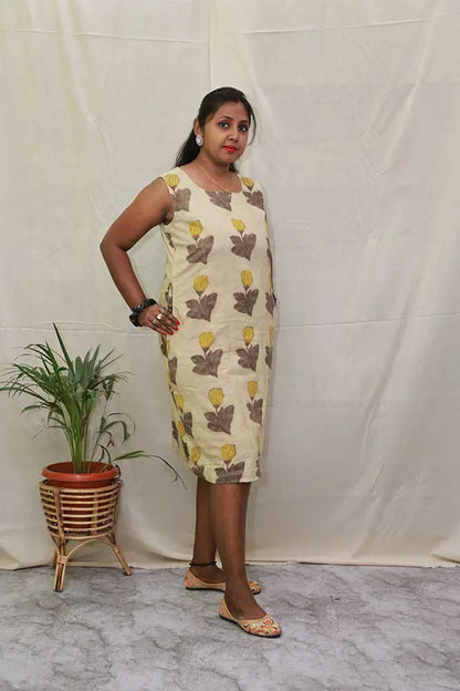 Dabu Ajrakh Cotton Dress With Lining