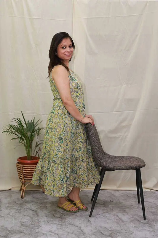 Gulmohar Mul Cotton Dress With Lining
