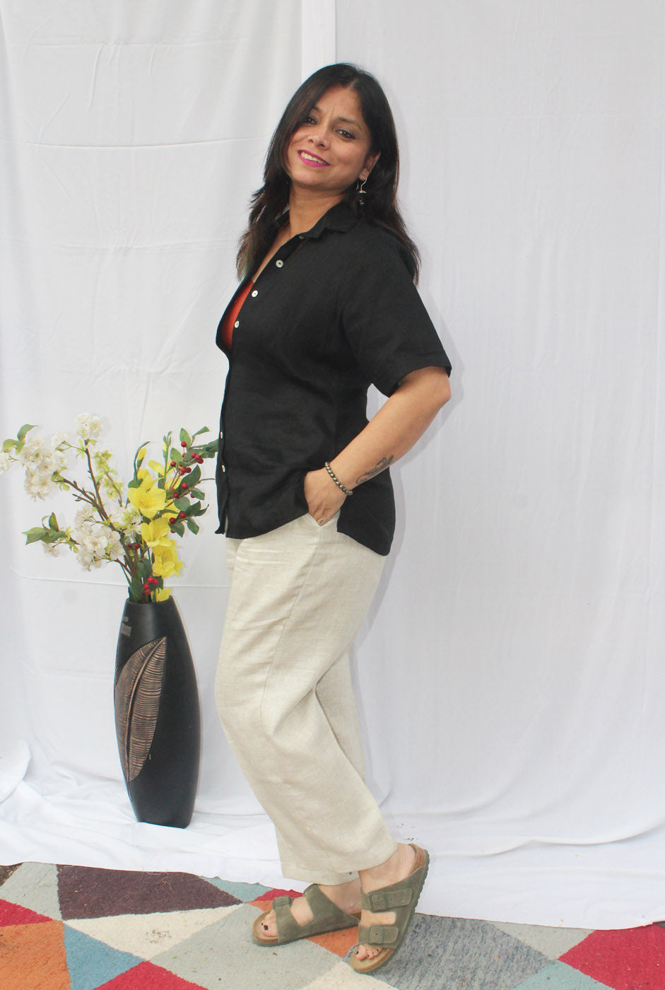 Beige Jute Linen Pant