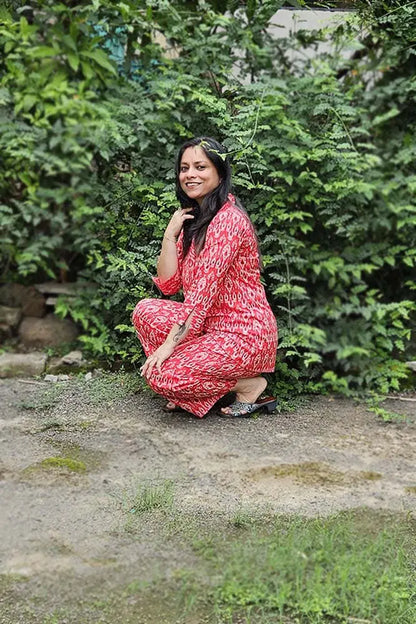 Stylish Red Color Cotton Co-Ord Set