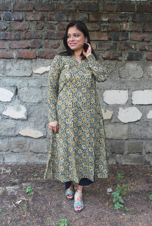 Kalamkari Cotton Kalidar A-line Kurti