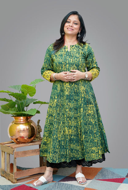 Cotton Ajrakh A-line Kalidar Kurti (A)