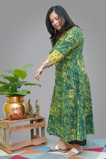 Cotton Ajrakh A-line Kalidar Kurti (A)