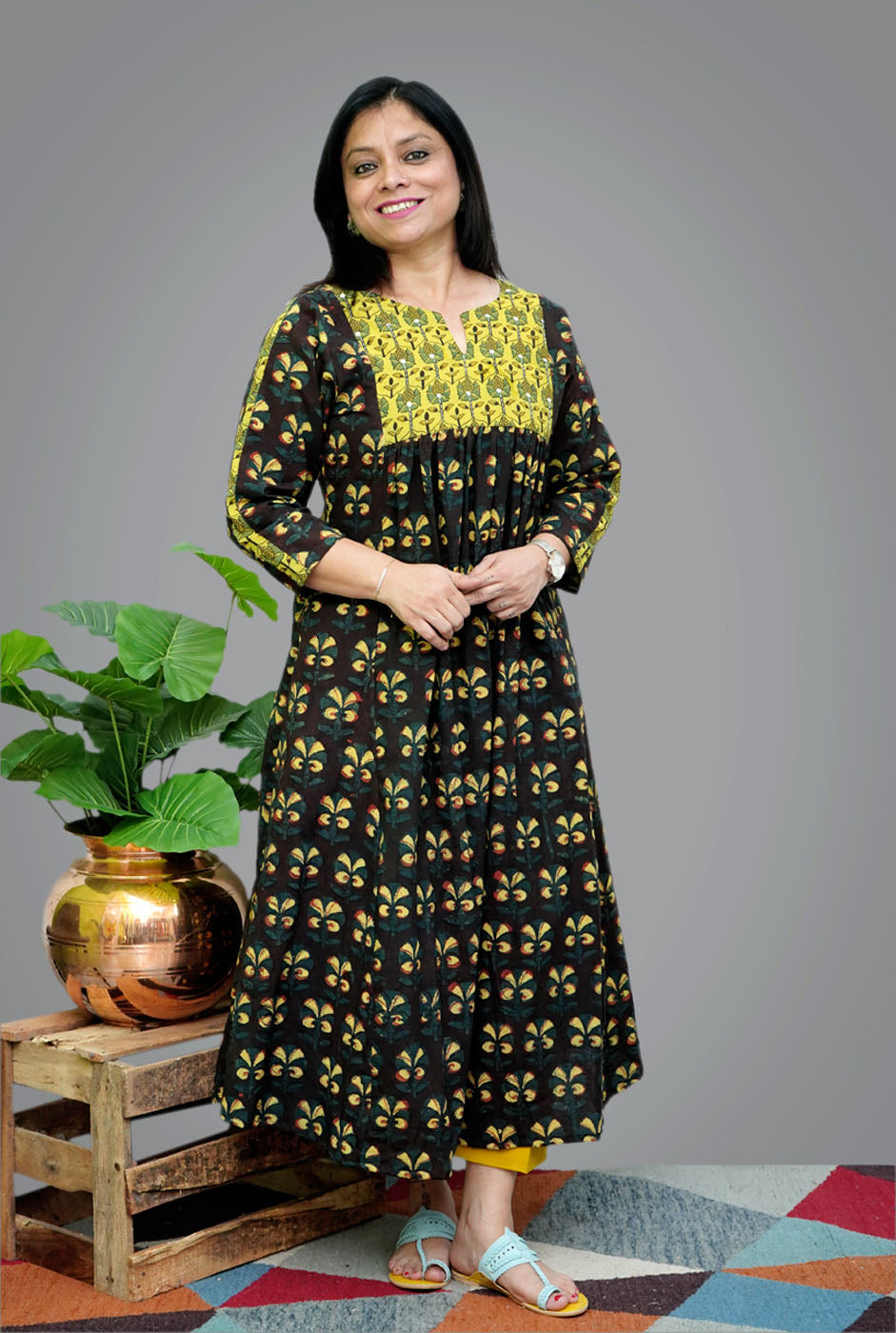 Dabu Ajrakh Kurta With Handwork