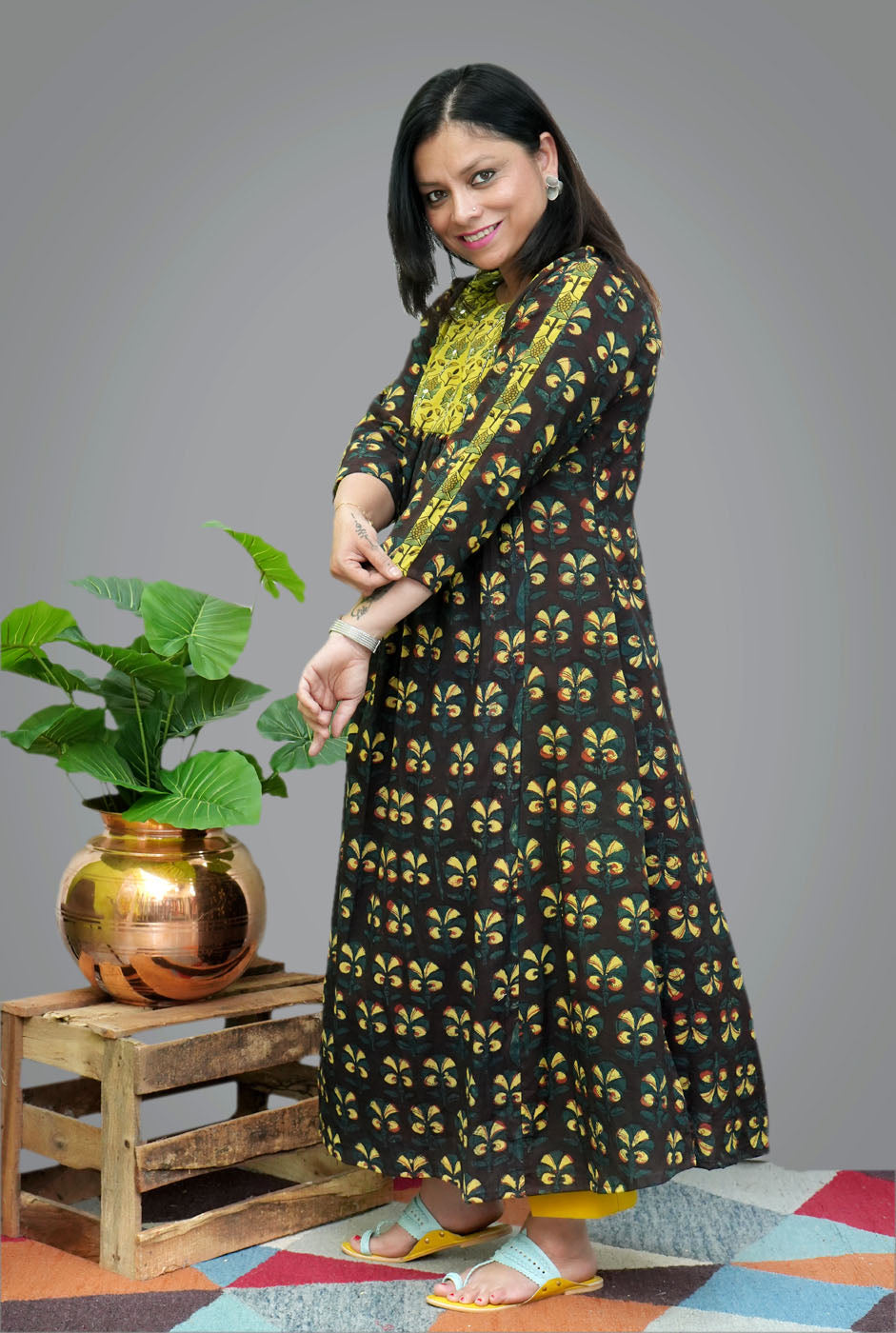 Dabu Ajrakh Kurta With Handwork