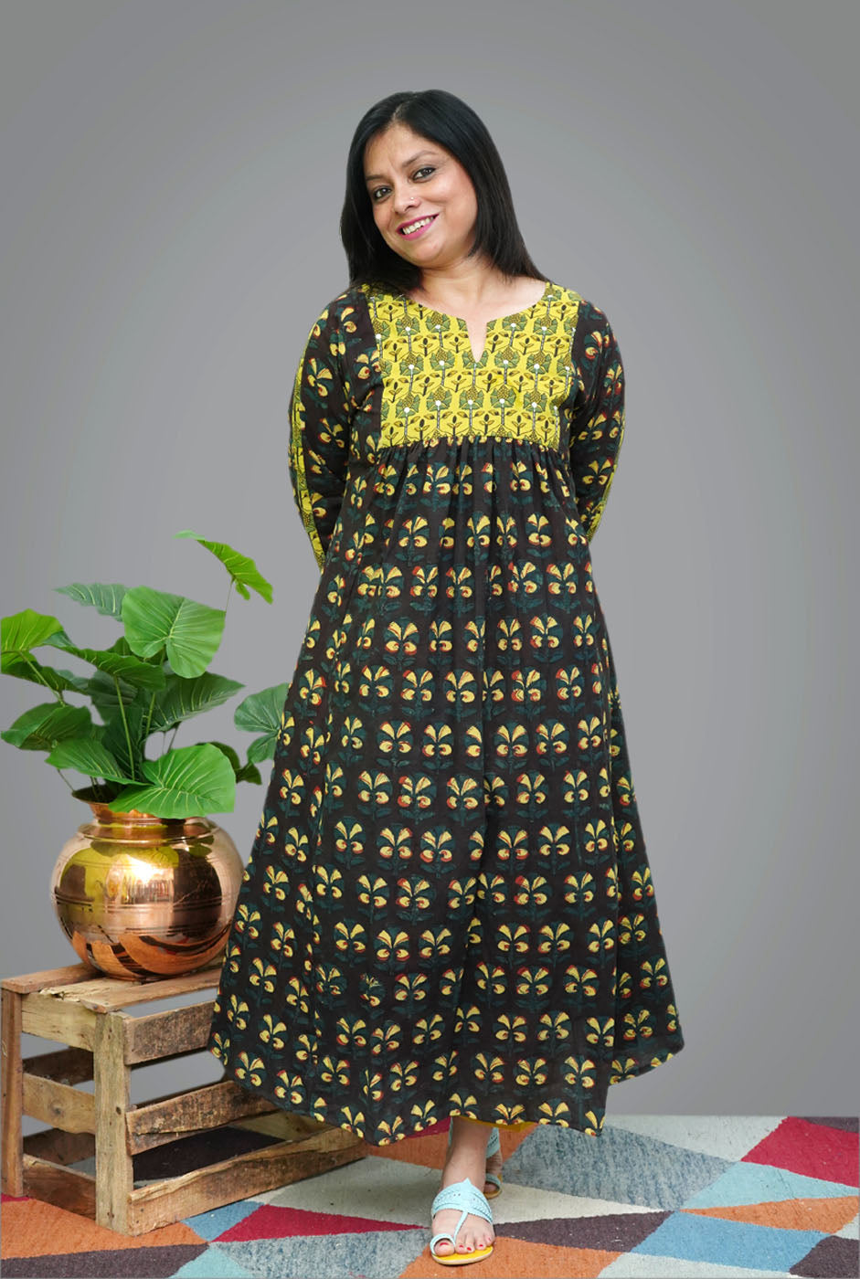 Dabu Ajrakh Kurta With Handwork