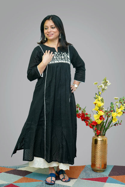 Black Dobi Kurti with Handwork Detailing