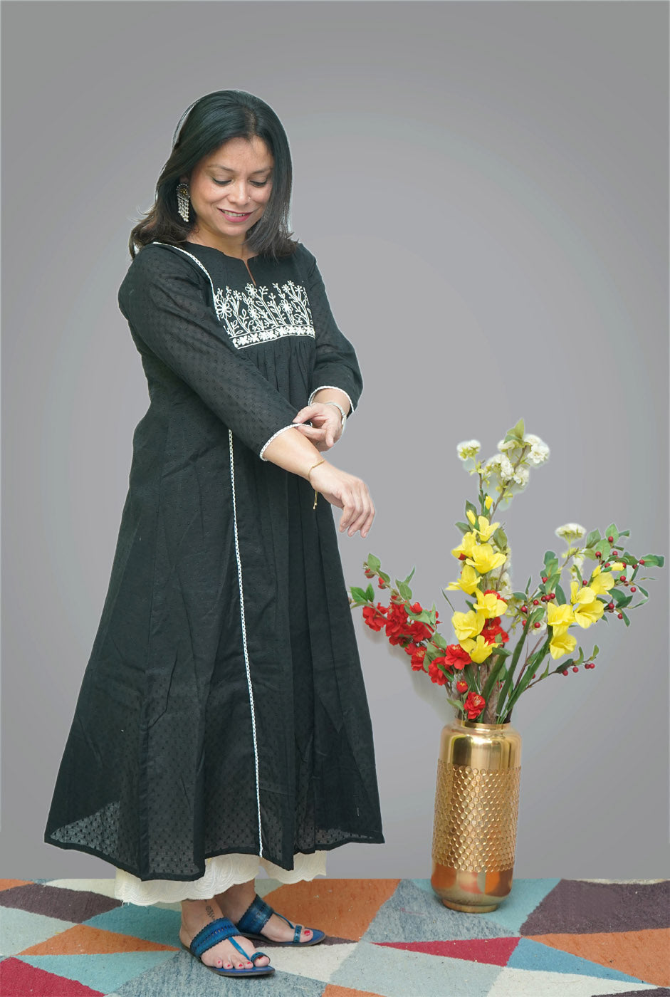 Black Dobi Kurti with Handwork Detailing