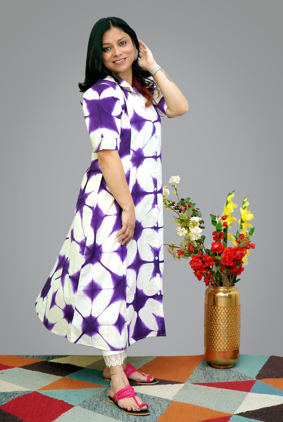 Designer A-line Clamp Kurti White