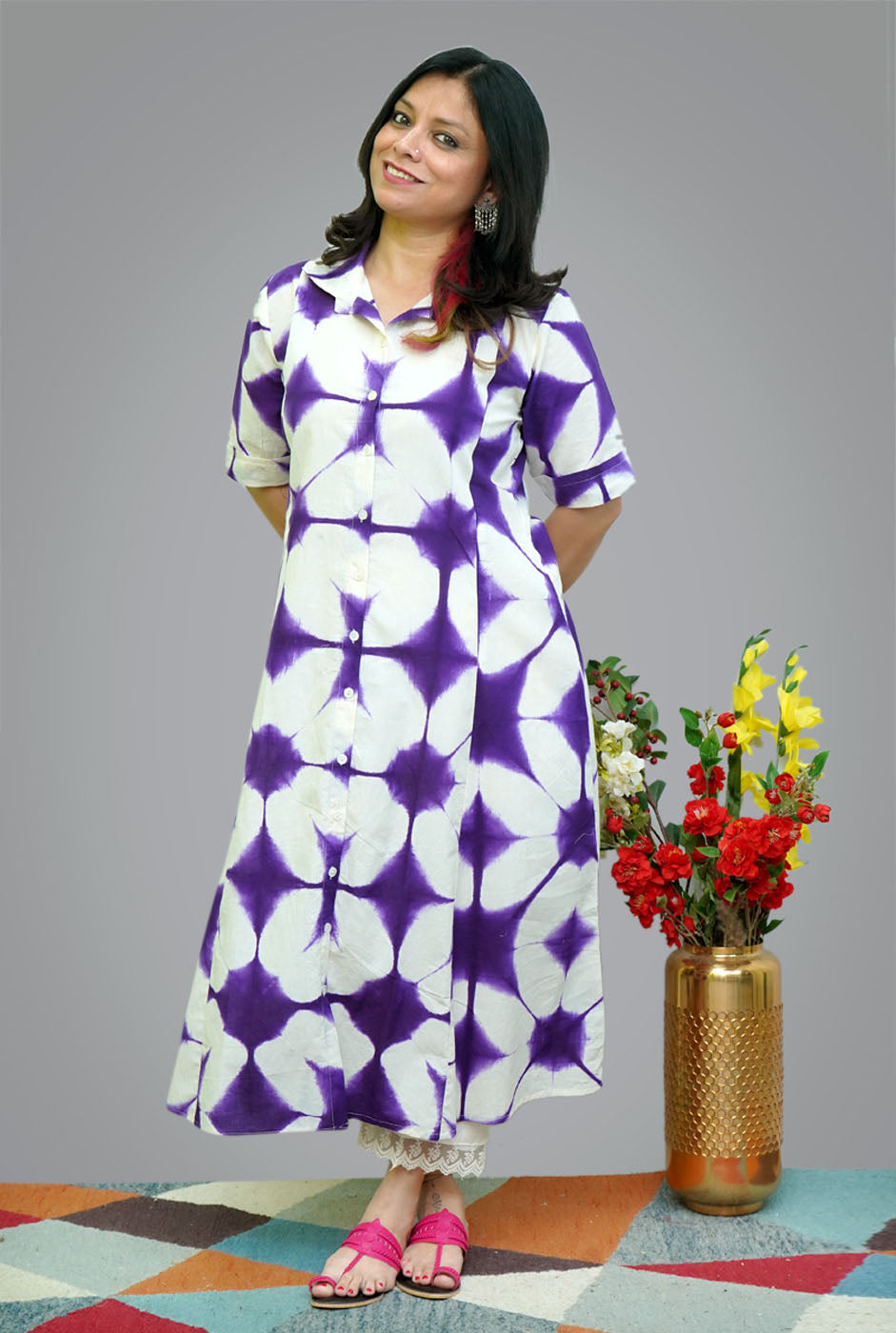 Designer A-line Clamp Kurti White