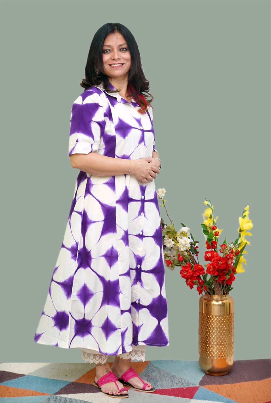 Designer A-line Clamp Kurti White