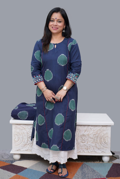 Straight Fit Close Neck Blue Ikat Kurti