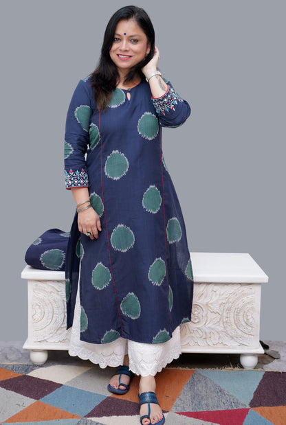 Straight Fit Close Neck Blue Ikat Kurti