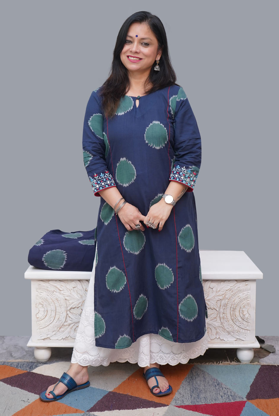 Straight Fit Close Neck Blue Ikat Kurti