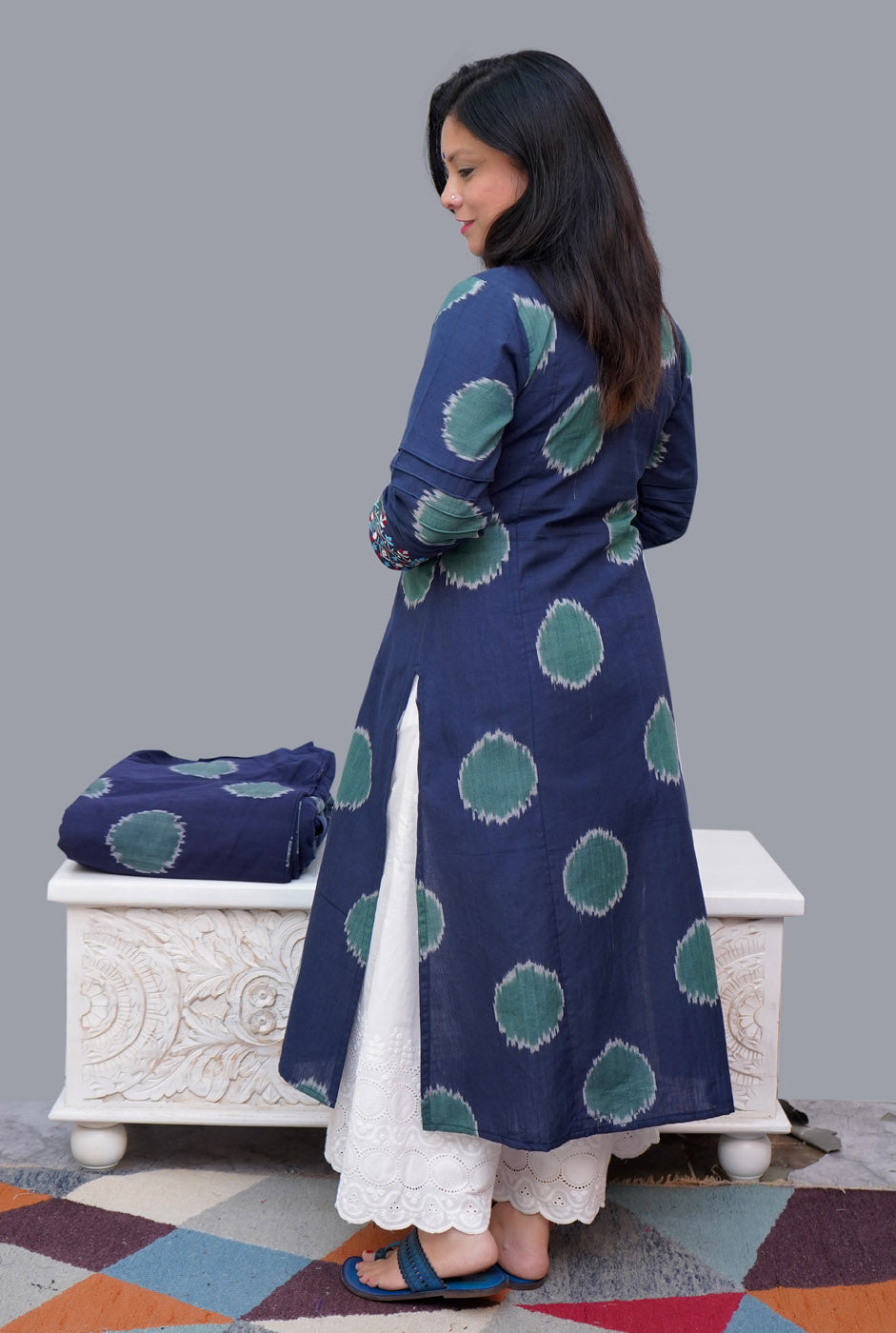 Straight Fit Close Neck Blue Ikat Kurti