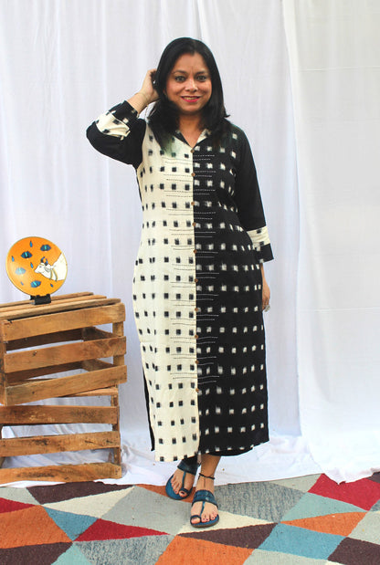 Double Ikat Half ‘n’ Half Kurta Black & White