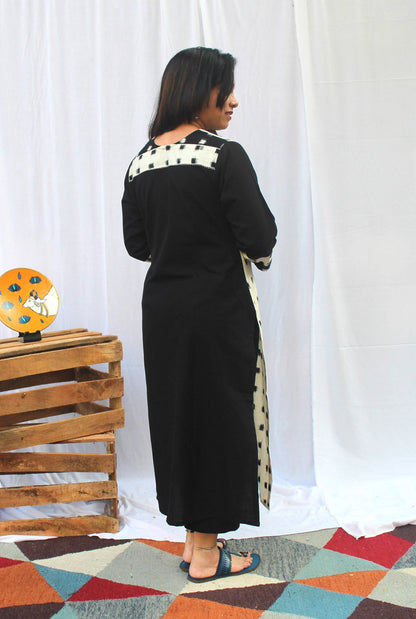 Double Ikat Half ‘n’ Half Kurta Black & White