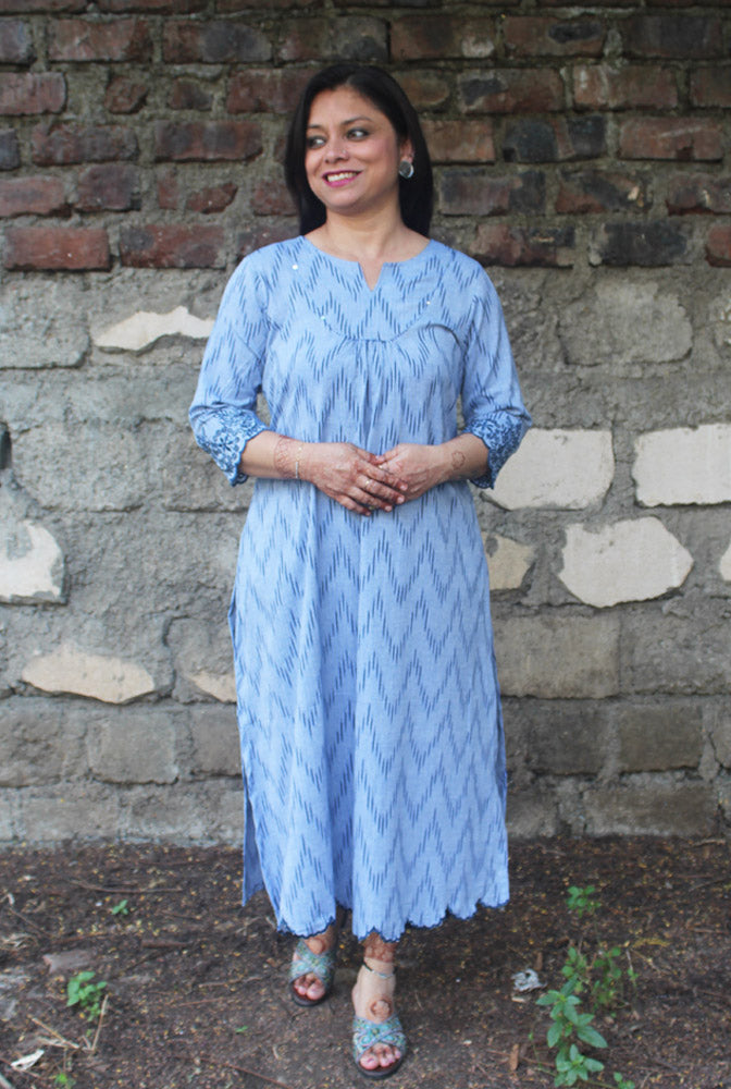 Straight Cut Kurti featuring Scallop Designs