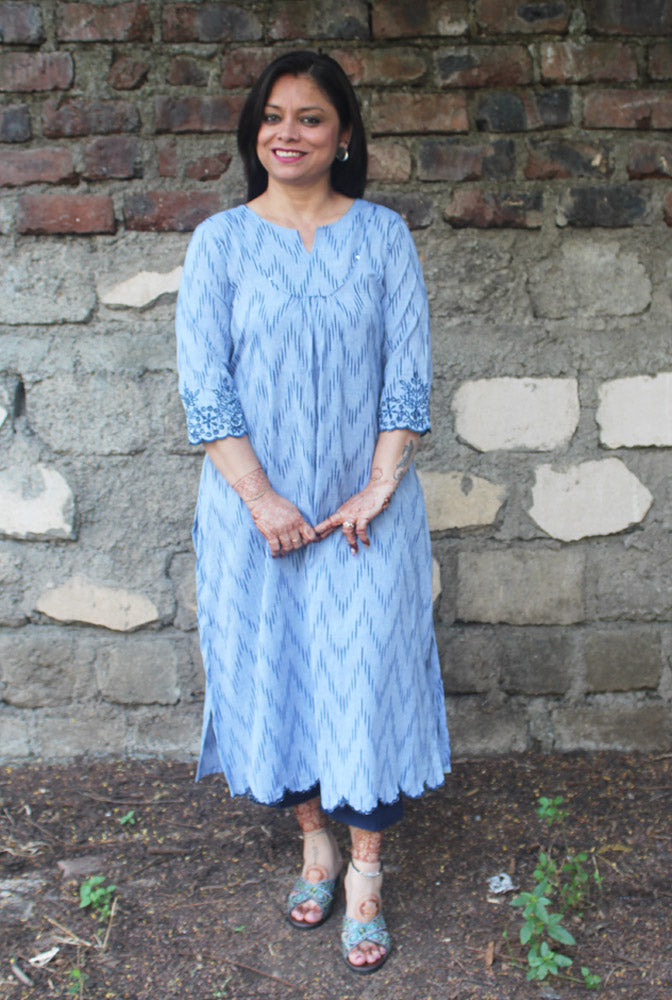 Straight Cut Kurti featuring Scallop Designs