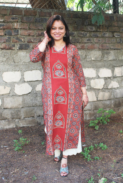 Straight cut designer Ajrakh Kurti (D)