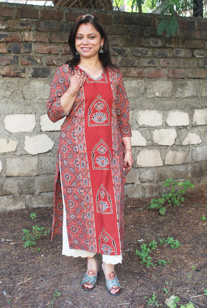 Straight cut designer Ajrakh Kurti (D)