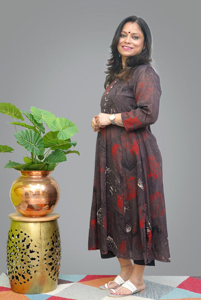 Mul Ajrakh Hand block Kurti with Front Gather