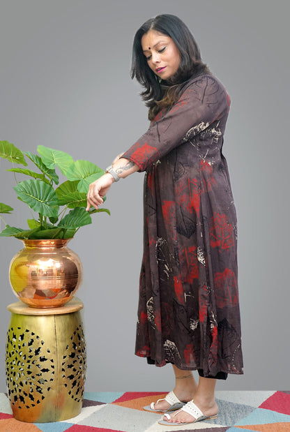 Mul Ajrakh Hand block Kurti with Front Gather