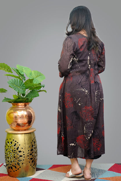 Mul Ajrakh Hand block Kurti with Front Gather