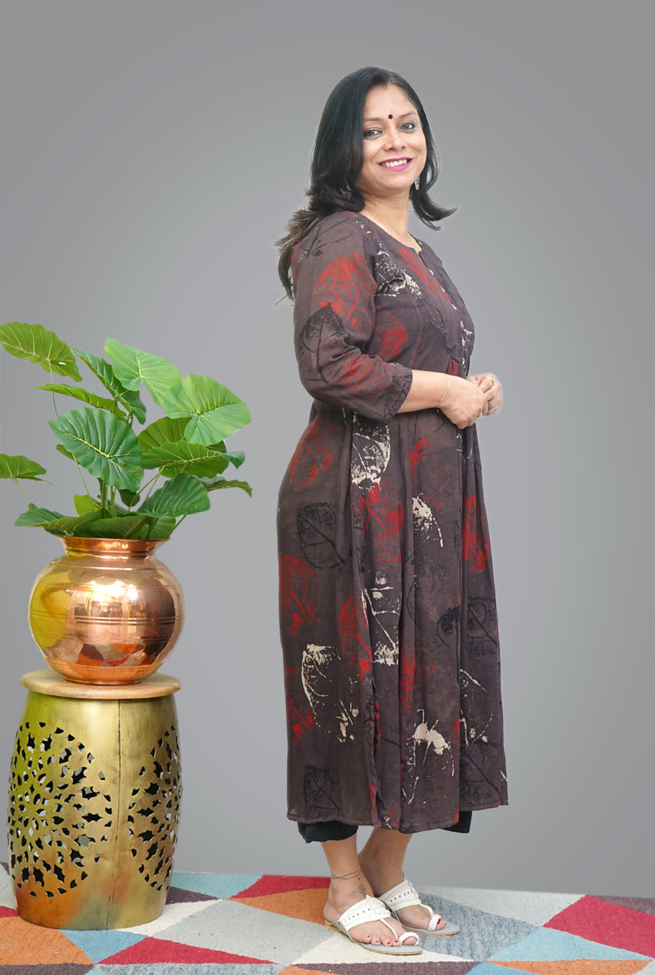 Mul Ajrakh Hand block Kurti with Front Gather