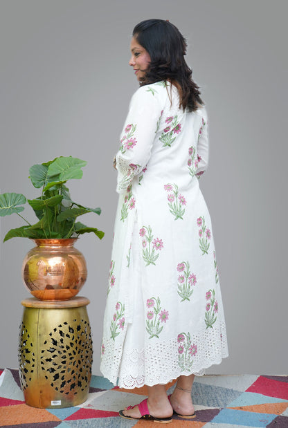 Hand Blocked Chikankari Cutwork Kurti with Lining (C)