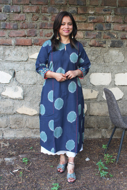 Straight Fit Close Neck Blue Ikat Kurti