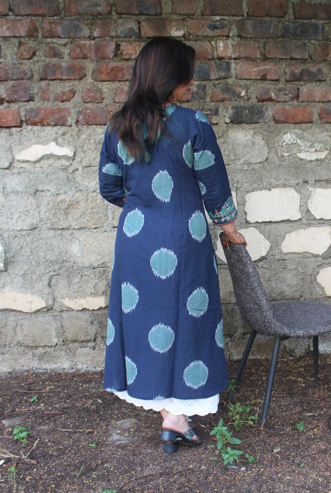 Straight Fit Close Neck Blue Ikat Kurti