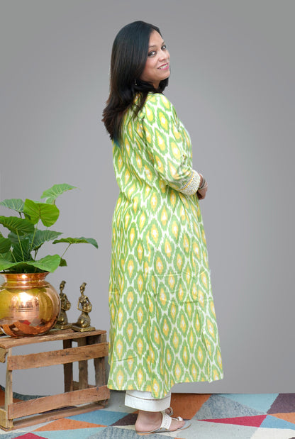 Ikat Kurti With Mirror Work