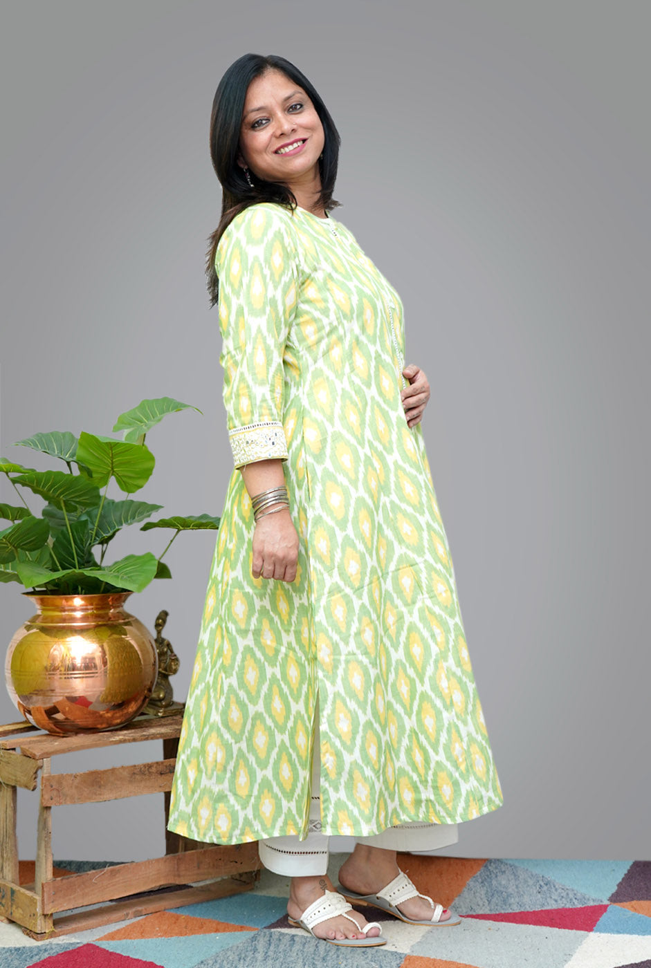 Ikat Kurti With Mirror Work