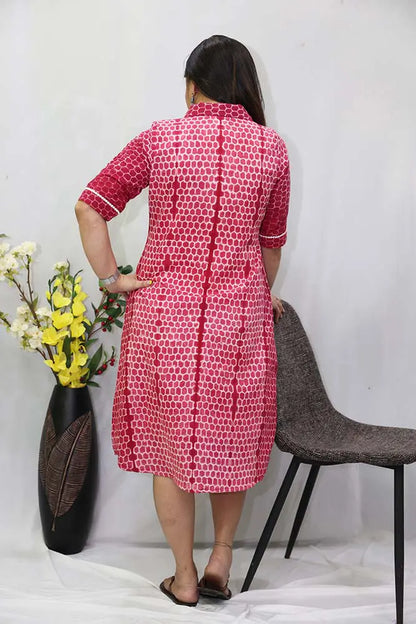 Red Designer Shibori dress with lining