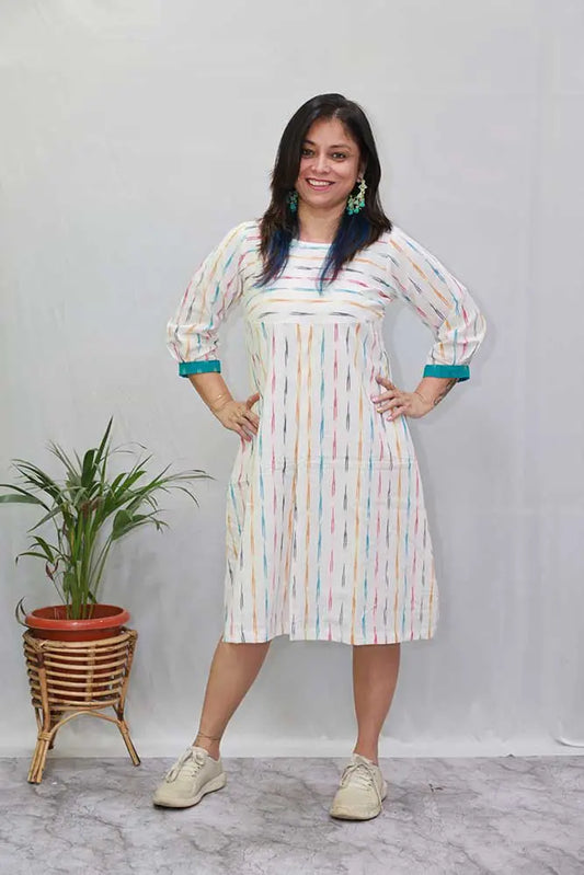 White Ikat Dress with Lining
