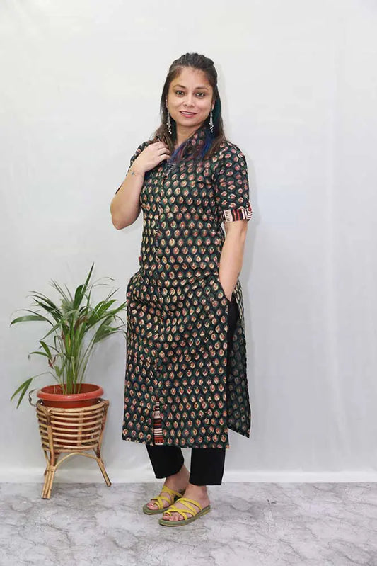 Dabu Ajrakh Black Kurti