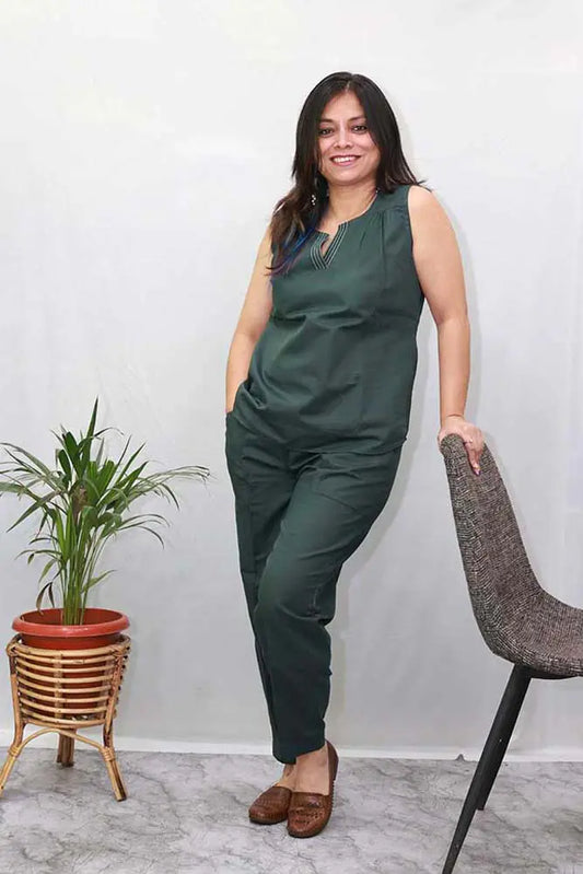 Dark Green Linen Co-Ord Set