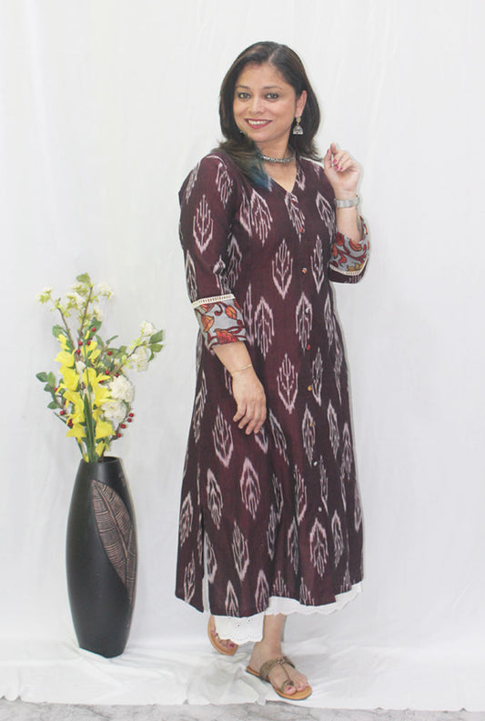 A-line Kalidar Kurti With Pen Kalamkari Fabric