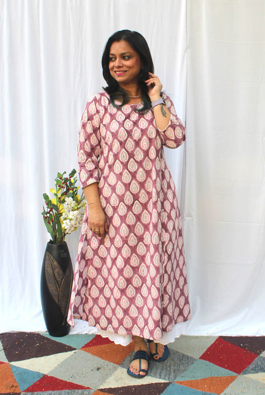 Hand-Block Cotton Angarakha Design Kurti