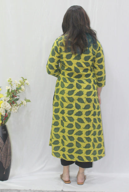 Yellow & Green Dabu Ajrakh Kurti