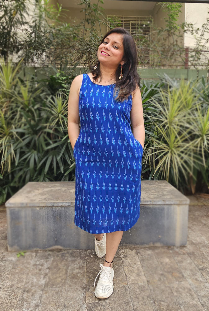 Blue Mercerized Ikat Dress