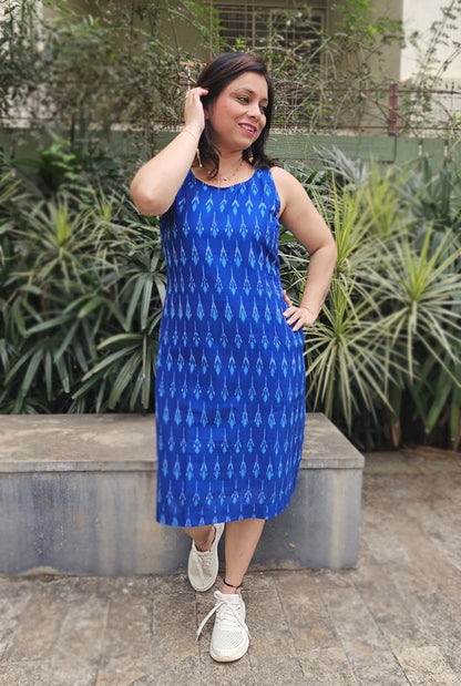 Blue Mercerized Ikat Dress