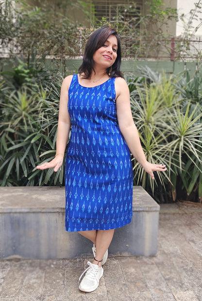 Blue Mercerized Ikat Dress