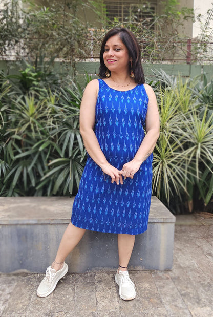 Blue Mercerized Ikat Dress