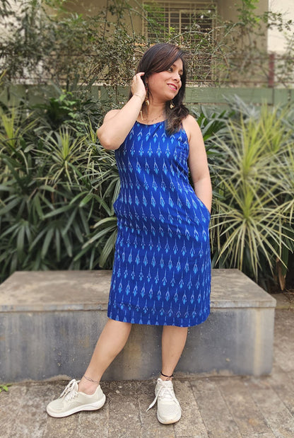 Blue Mercerized Ikat Dress