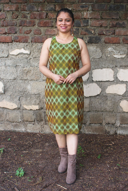 Mercerized Ikat Shift Dress With Lining