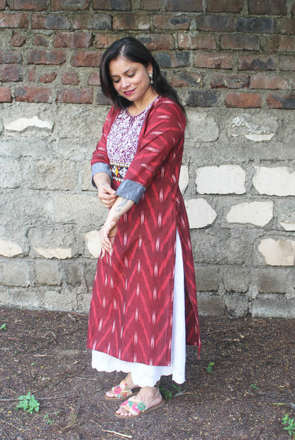 Red Straight Cut Kurti With Hand Work