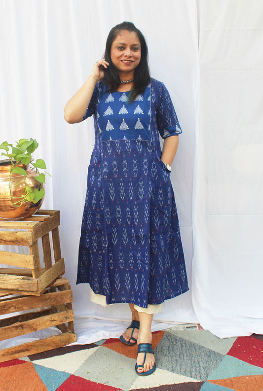 A-line Exclusive Ikat dress with Yoke