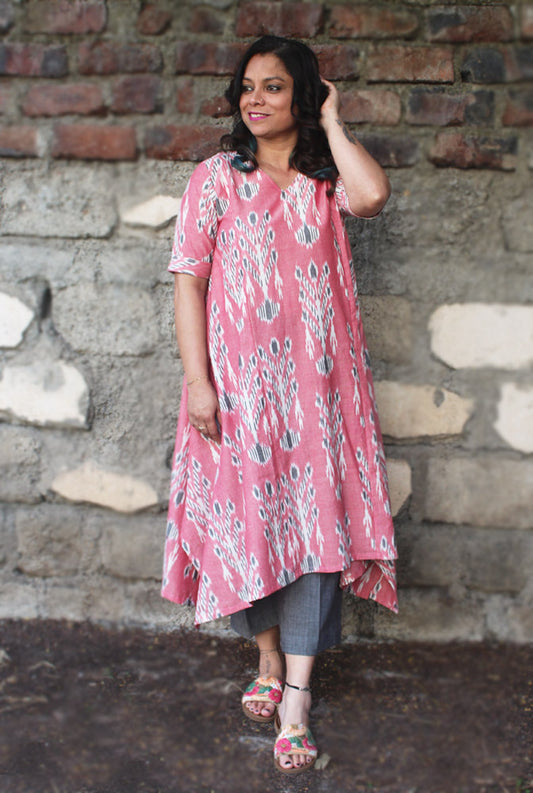 Pink Anti fit Kurti with Asymmetric Cut